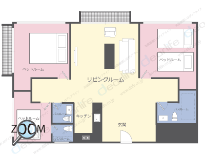 3ベッドルーム 184〜199㎡ レイアウト画像