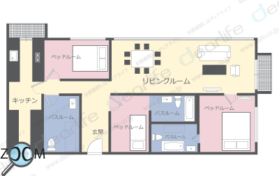 3ベッドルーム 113〜128㎡ レイアウト画像