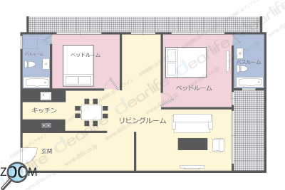 2ベッドルーム 140〜198㎡ レイアウト画像