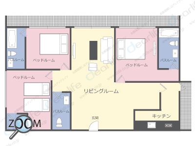 3ベッドルーム 181〜227㎡ レイアウト画像