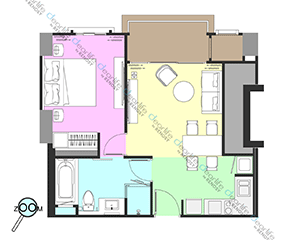 Marriott Executive Apartments Bangkok Sukhumvit 101（マリオット エグゼクティブ アパートメント スクンビット 101） 1ベッドルーム 45㎡ レイアウト画像