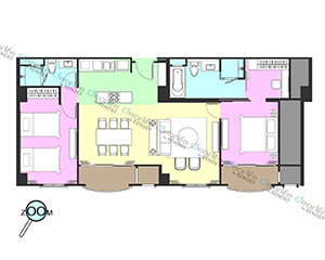 Marriott Executive Apartments Bangkok Sukhumvit 101（マリオット エグゼクティブ アパートメント スクンビット 101） 2ベッドルーム 80〜96㎡ レイアウト画像