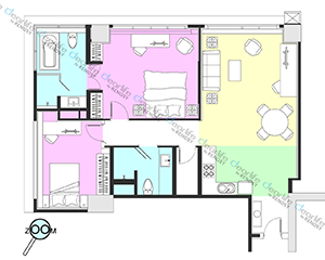 Marriott Executive Apartments Sathorn Vista（マリオット エグゼクティブ アパートメント サトーン ビスタ） 2ベッドルーム 100㎡ レイアウト画像