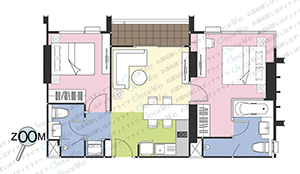 Q House Sukhumvit 79（キュー ハウス スクンビット 79） 2ベッドルーム 43〜60㎡ レイアウト画像