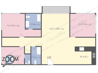 3ベッドルーム 208㎡ レイアウト画像