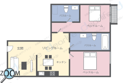 2ベッドルーム 125〜220㎡ レイアウト画像
