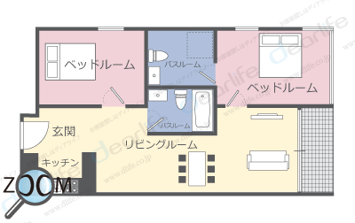2ベッドルーム 80〜105㎡ レイアウト画像
