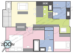 The Address Sukhumvit 61（ザ アドレス スクンビット 61） 2ベッドルーム 65〜67㎡ レイアウト画像