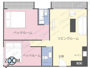 The Alcove Sukhumvit 49（ザ アルコーブ スクンビット 49） 2ベッドルーム 62〜72㎡ レイアウト画像