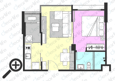 The Room Sukhumvit 40（ザ ルーム スクンビット 40） 1ベッドルーム 42〜44㎡ レイアウト画像
