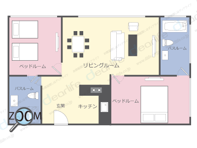 2ベッドルーム 82〜130㎡ レイアウト画像