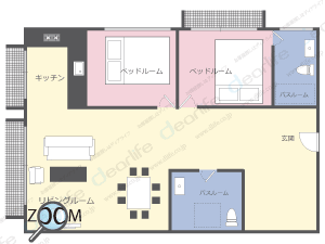 2ベッドルーム 90〜128㎡ レイアウト画像