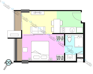 Walden Asoke by Habitat（ウォルデン アソーク バイ ハビタット） 1ベッドルーム 30〜59㎡ レイアウト画像